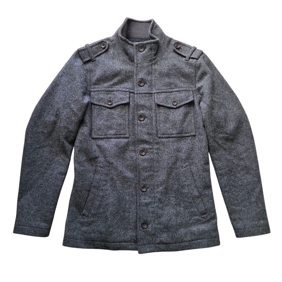 Fossil Mens Wool Military Field Jacket Gray Size XL Epaulet Button Up Coat - Picture 1 of 11